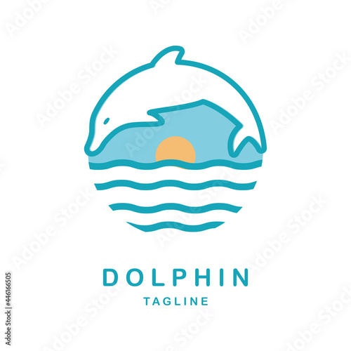 dolphin line art logo circular shape design