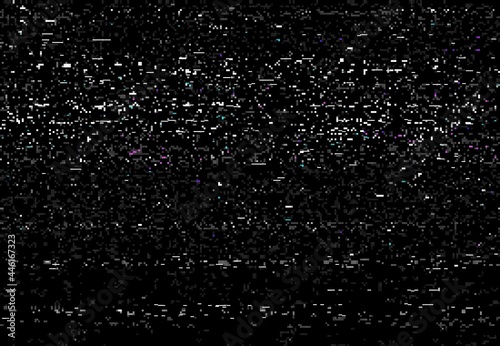 Glitch VHS distortion screen vector background of video glitch effect with static noise. TV signal error, damaged videotape or VHS tape texture with random pixel noise, abstract backdrop design photo