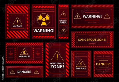 Obraz na plátně Danger and dangerous zone warning red frames