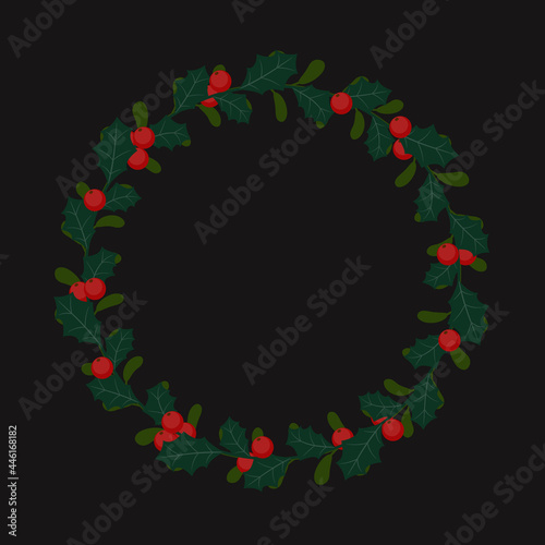 Fototapeta Naklejka Na Ścianę i Meble -  Artistic christmas wreath on dark grey background