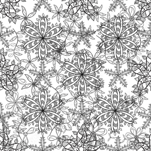 pattern with floral elements and interesting doodles