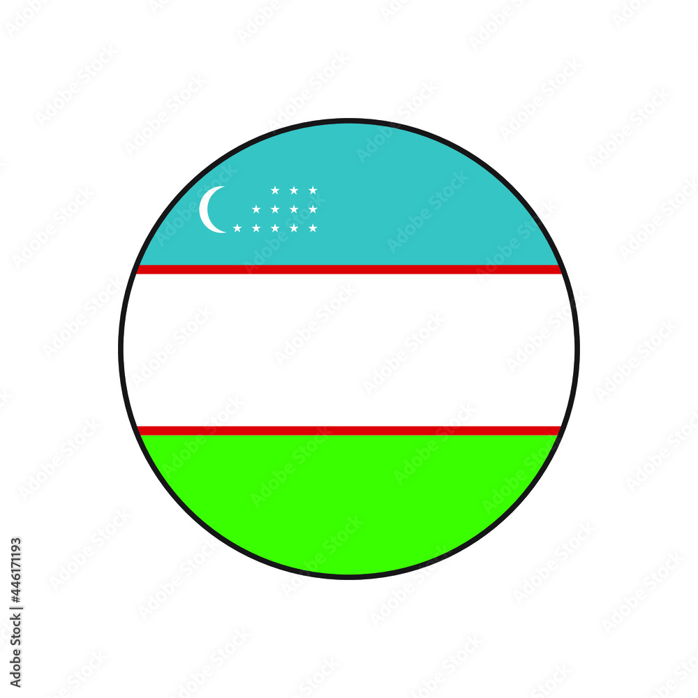 Obraz premium Uzbekistan flag in circle push button vector with accurate colors, Central Asian former soviet union concepts.