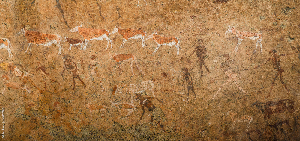 Εκτύπωση καμβά Panorama of famous prehistoric cave painting known as the White Lady of Brandberg dating back at least 2000 years and located at the foot of Brandberg Mountain in Damaraland, Namibia, Africa