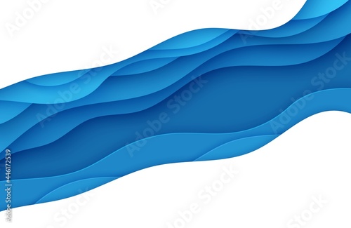 Blue abstract background in paper cut style. Layers of paper wavy water for World Oceans Day 8 June. Vector Earth posters template, ecology brochures, presentations, invitations with place for text