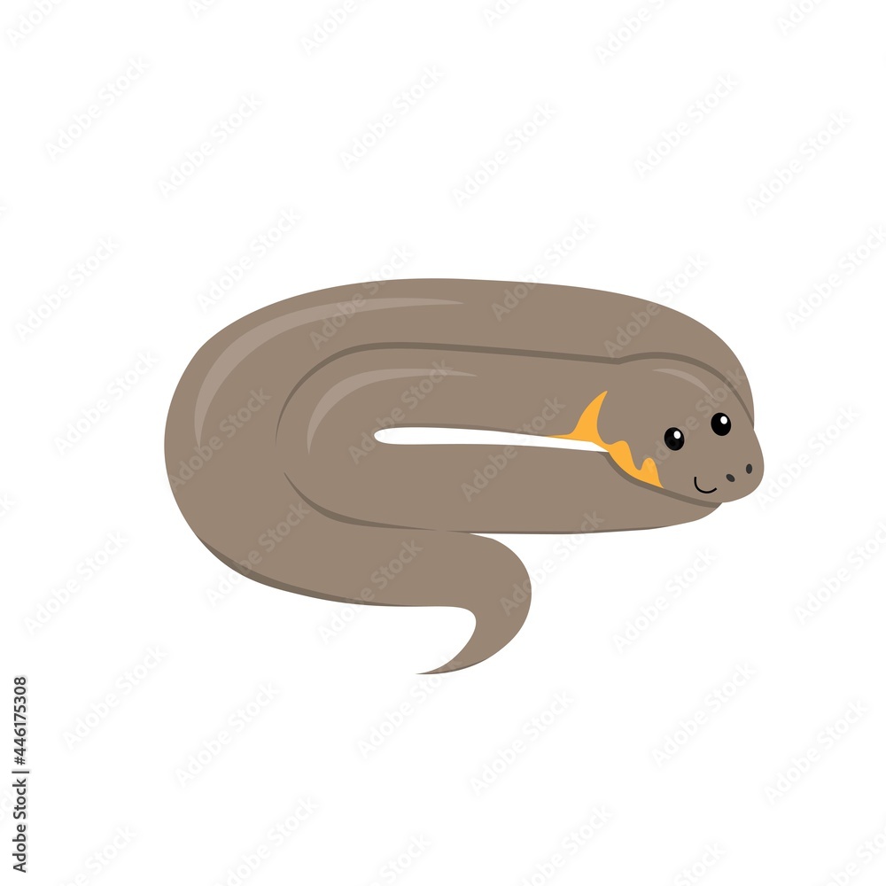 grey cartoon grass snake (Natrix natrix) , flat color vector ilustration isolated on white background for children grey cartoon grass snake (Natrix natrix) , flat color vector ilustration isolated on white background for children