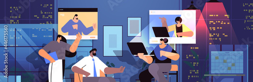 businesspeople team discussing during video call virtual conference online communication teamwork concept