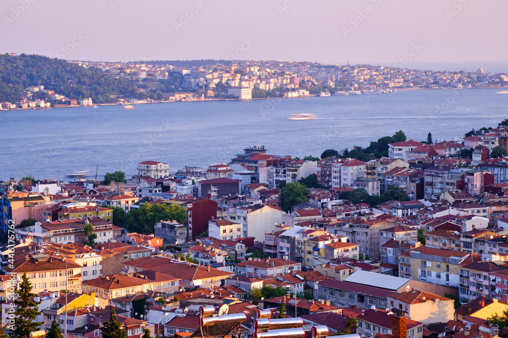Istanbul. View of the city, Bosphorus and Asian side at sunset