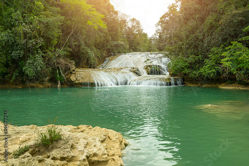 Landscape with amazing waterfall Agua Azul, Chiapas, Palenque, Mexico