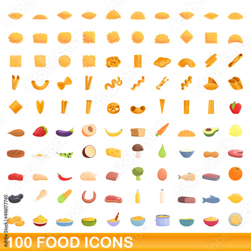 100 food icons set. Cartoon illustration of 100 food icons vector set isolated on white background