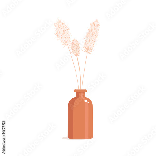 A vase with a dry thistle in a flat style. Interior decor in boho style. Vector illustration