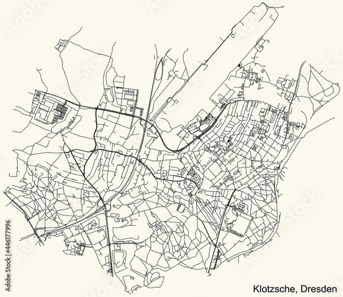Black simple detailed street roads map on vintage beige background of the quarter Klotzsche district of Dresden, Germany photo