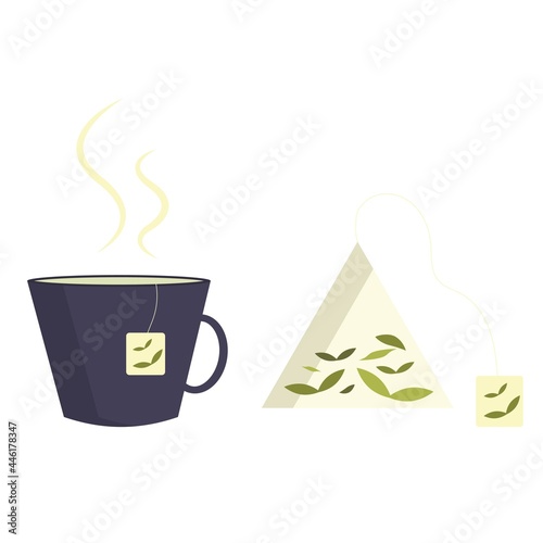 Illustration of a cup of h hot tea. Tea bag icon. 