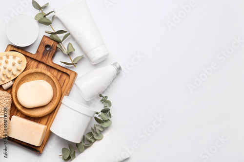 Composition with different bath supplies on light background