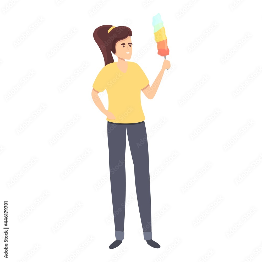 Housewife dust clean icon cartoon vector. Woman household. Mother housework Housewife dust clean icon cartoon vector. Woman household. Mother housework