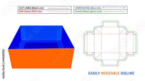 Standard Trays Box, Standard kwikset tray box with reinforcing tabs editable dieline template and 3D vector file