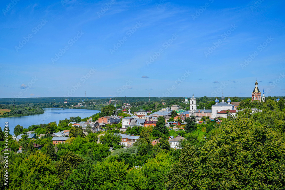 Aerial scenery of Kasimov city with Oka river