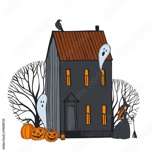 Halloween vector illustration with house.