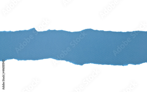 Blue torn paper isolated on white background close-up. © Valerii Zan