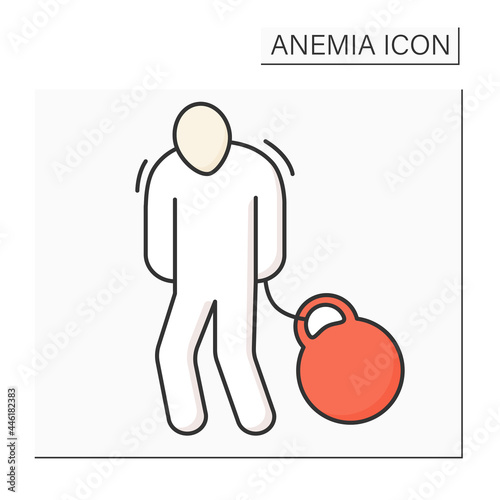 Body heaviness color icon. Disease symptoms. Weakness. Health protection. Anemia disease concept. Isolated vector illustration