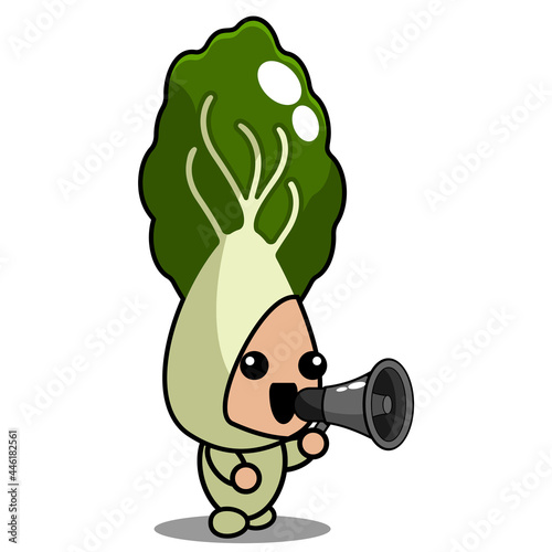 vector cartoon cute bok choy vegetable mascot character holding megaphone