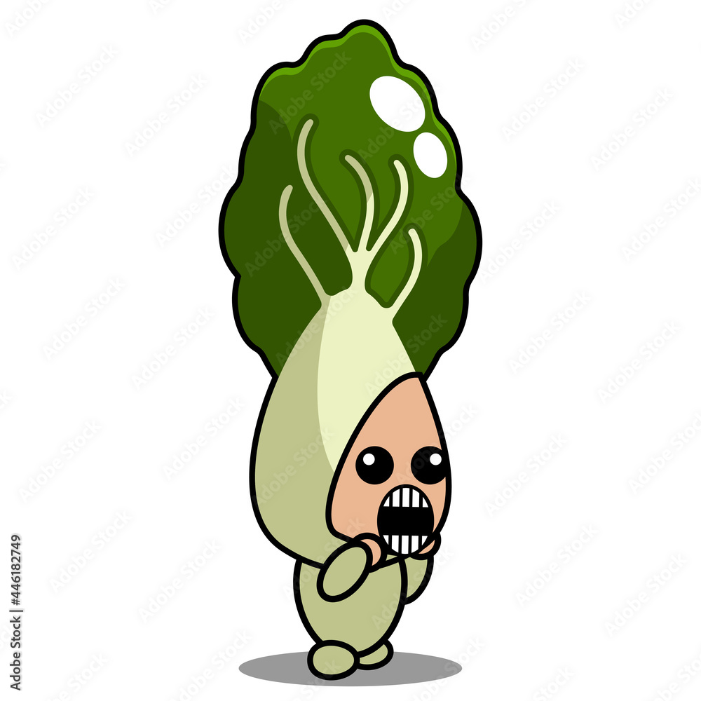 vector cartoon cute bok choy vegetable mascot character with surprised expression - obrazy, fototapety, plakaty 