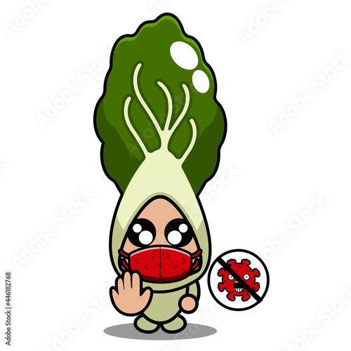 vector cartoon cute bok choy vegetable mascot character using a mask