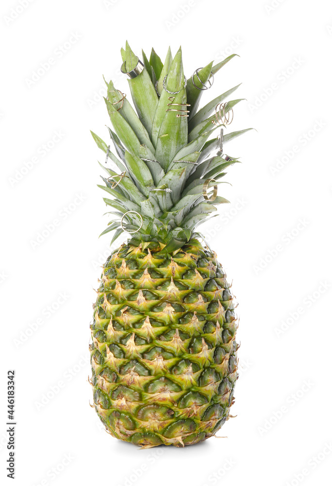Fresh pineapple with different rings on white background Fresh pineapple with different rings on white background