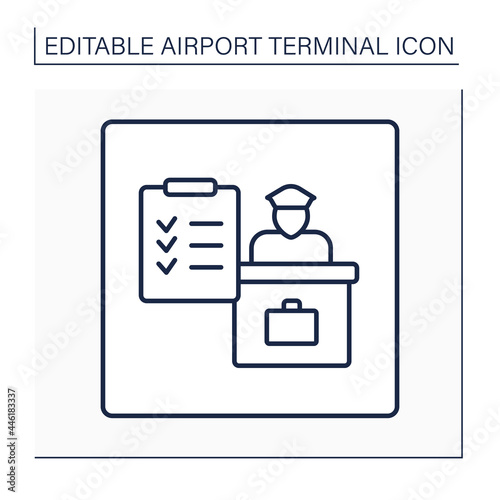 Green channel line icon. Passage for passengers without goods to declare. Pointer.Without tax to pay. Check-in post. Airport terminal concept. Isolated vector illustration.Editable stroke
