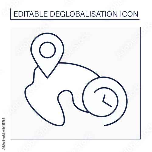 Localized future line icon. Renew social and spiritual well-being by promoting systemic shift towards economic localization.Globalisation concept. Isolated vector illustration. Editable stroke