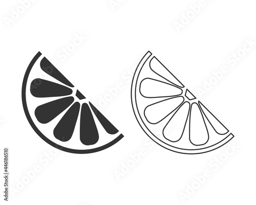 Lemon slice icon set. Vector. Grey filled shape, stroke line illustrations