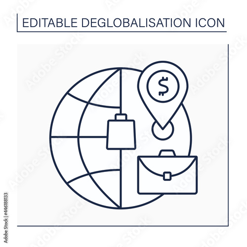 Local market line icon. Marketing practice targets specific community or area. Shopping on located store. Deglobalisation concept. Isolated vector illustration. Editable stroke photo