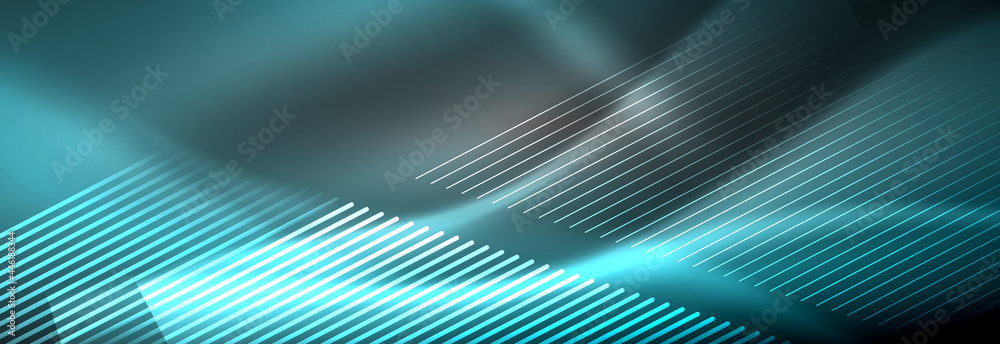 Neon glowing lines, magic energy and light motion background. Vector wallpaper template Neon glowing lines, magic energy and light motion background. Vector wallpaper template