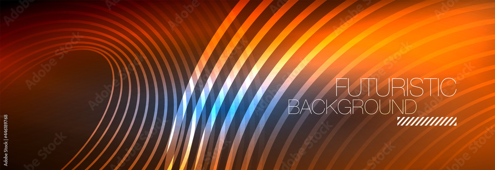 Dark abstract background with glowing neon circles. Trendy layout template for business or technology presentation, internet poster or web brochure cover, wallpaper Dark abstract background with glowing neon circles. Trendy layout template for business or technology presentation, internet poster or web brochure cover, wallpaper