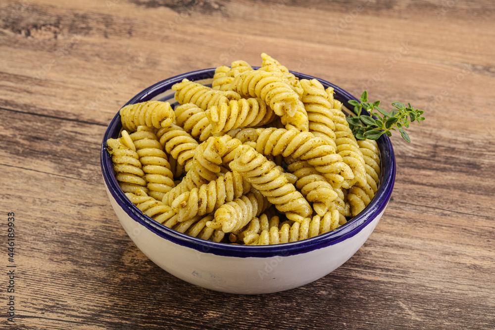 Italian pasta Fusilli with pesto Italian pasta Fusilli with pesto