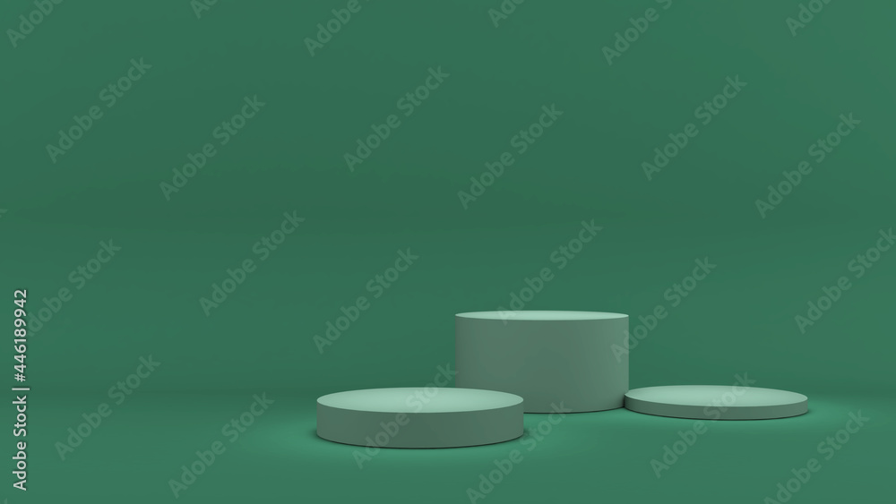 Dark green stand on a dark green background,mock up podium for product presentation,3D rendering Dark green stand on a dark green background,mock up podium for product presentation,3D rendering