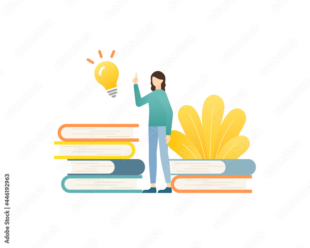 本と女性のイラスト アイディア ひらめき ビジネス 勉強 知識 学習 シンプル 人 人物 Stock Vector Adobe Stock