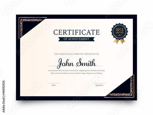 Best Award Certificate Of Achievement Template Layout On White Background.
