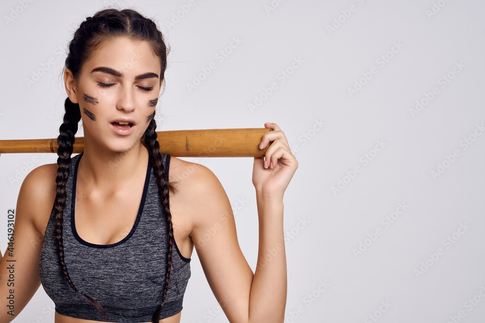 sportive woman with baseball bat workout exercise studio sportive woman with baseball bat workout exercise studio