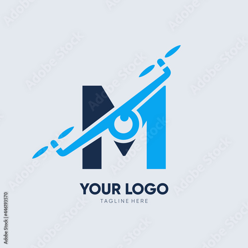 Letter M Drone Logo Design Vector Icon Graphic Emblem Illustration 