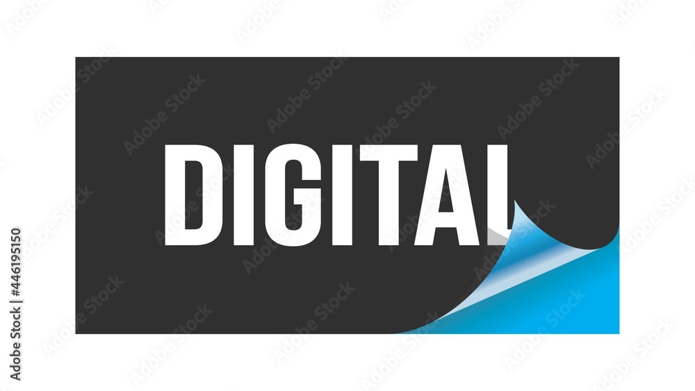 DIGITAL text written on black blue sticker. DIGITAL text written on black blue sticker.
