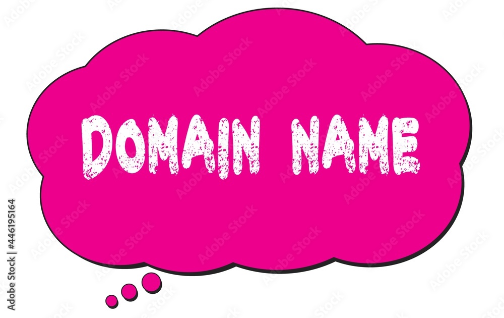 DOMAIN NAME text written on a pink thought bubble. DOMAIN NAME text written on a pink thought bubble.