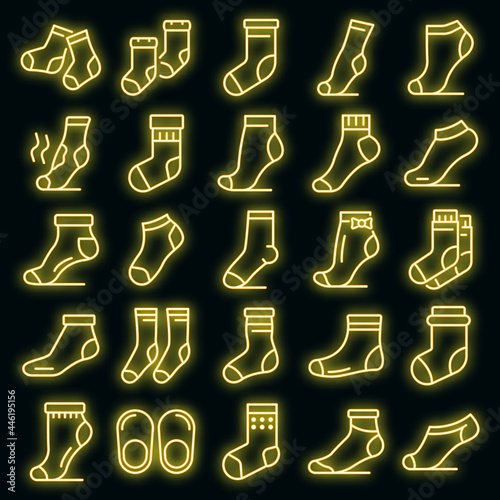 Socks icons set. Outline set of socks vector icons neon color on black