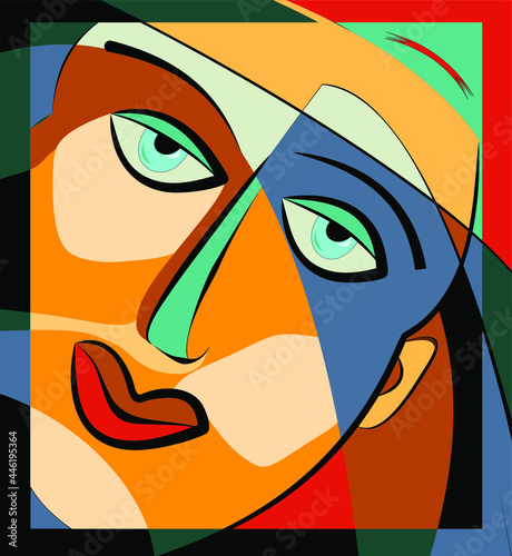 Abstract brown background ,stylized man face , expressionism art style