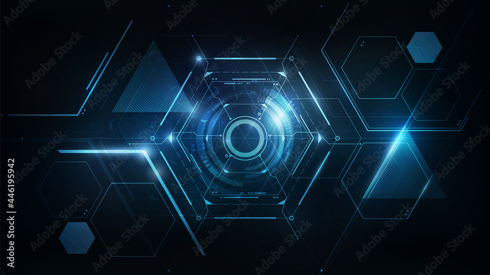 Hexagon abstract futuristic electronic circuit technology background concept, vector illustration	
