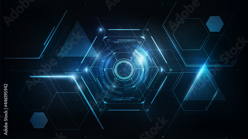 Hexagon abstract futuristic electronic circuit technology background concept, vector illustration	
