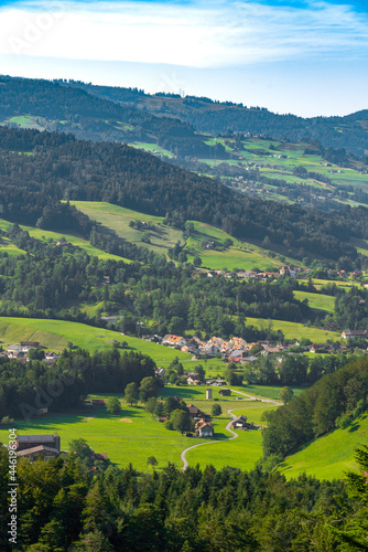 swiss landscape with hills