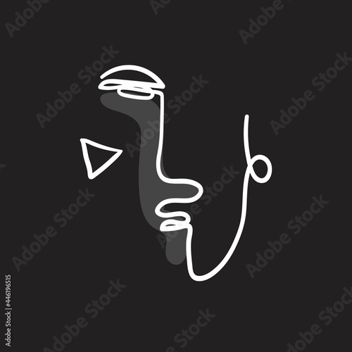 Minimal face line art vector black and white abstract illustration