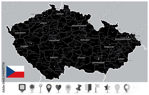 Black Map of Czech Republic and Flat Map Icons