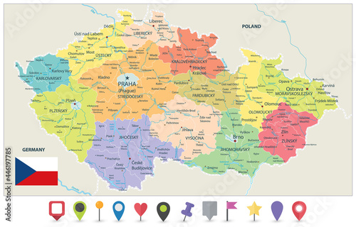 Czech Republic Administrative Map and Flat Map Icons