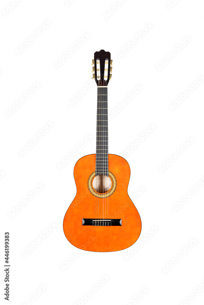 wooden acoustic guitar isolated over white background